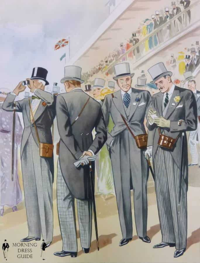 Pánové-at-Royal-Ascot-in-Morning-Coats s balmoralskými botami a knoflíkovými botami