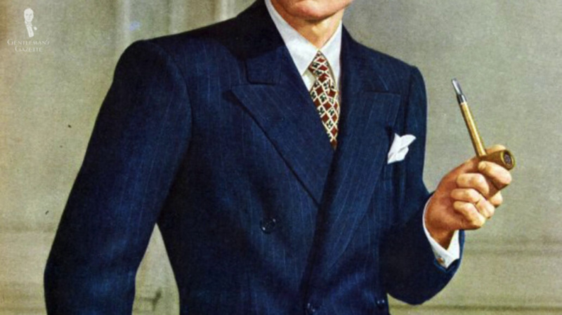 Un costume rayé à double boutonnage des années 1930.