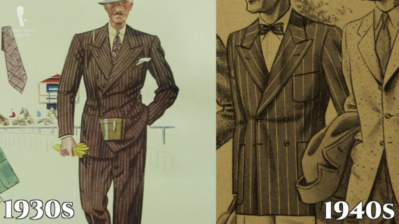 Comparaison de la longueur des vestes entre les années 1930 et les années 1940.