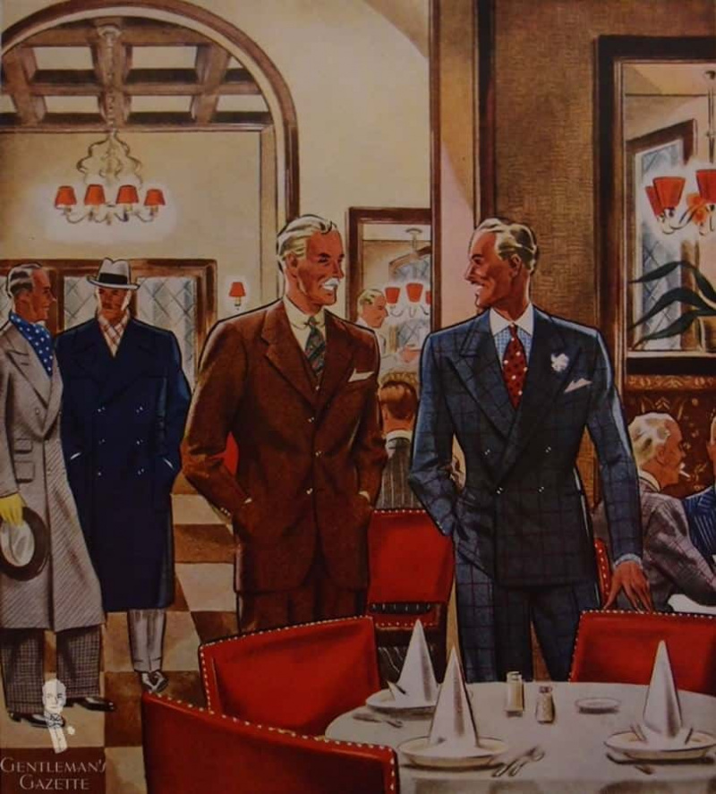 Business lunch 1937 - hnědá a okenní souprava a krásné kabáty Paletot