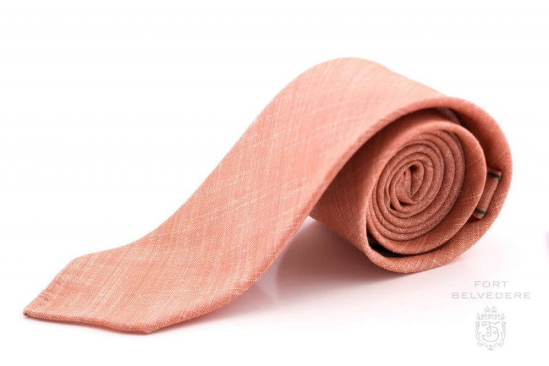 Cravate 3 plis printemps été en laine de lin orange enroulée pour éliminer les plis
