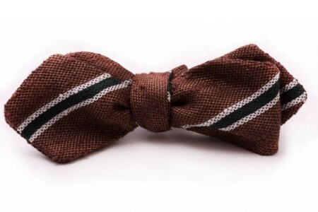 Шантунг свилене пругасте двобојне кравате машне браон, зелено бела