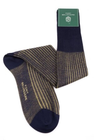 Marineblauwe en gele geribbelde sokken met schaduwstrepen Fil d