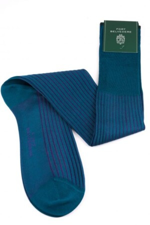 Geribbelde sokken in blauwgroen en paars met schaduwstrepen Fil d