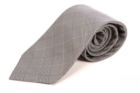 Cravate en Soie à Carreaux Prince de Galles Bleu Marine Foncé et Blanc