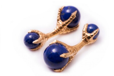 Manžetové knoflíčky Eagle Claw s kuličkami Lapis Lazuli – 925 mincovní stříbro pozlacené – Fort Belvedere