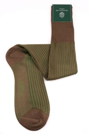 Chaussettes côtelées marron moyen et vert Shadow Stripe Fil d
