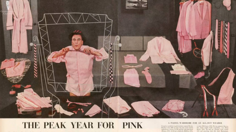 Em uma edição de 1955, o rosa foi apresentado como uma cor básica para os homens.