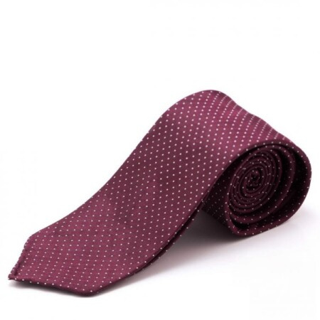 Hedvábná kravata v Jacquard Burgundsko červené s bílými puntíky