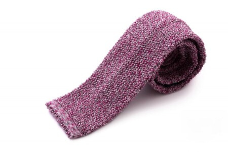 Purpurová růžová šedá melírovaná úpletová kravata Cri De La Soie Silk Fort Belvedere