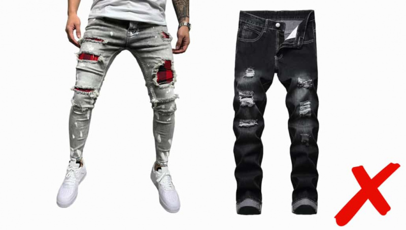 Les jeans à franges contrastent les détails des poches et les composants de détresse
