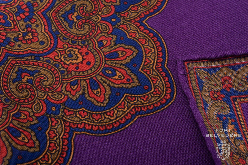 Pochette de costume en laine de soie violet, orange, vert, bleu - Fort Belvedere