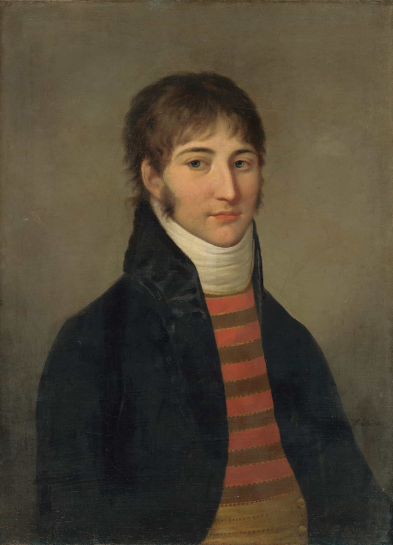 Un jeune homme en costume de la fin du XVIIIe siècle