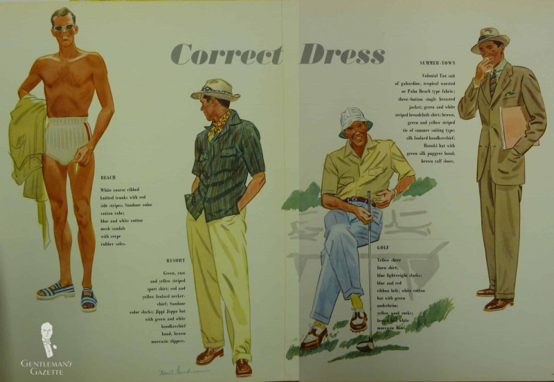 Una ilustración de la década de 1930 que muestra varios atuendos informales de verano.
