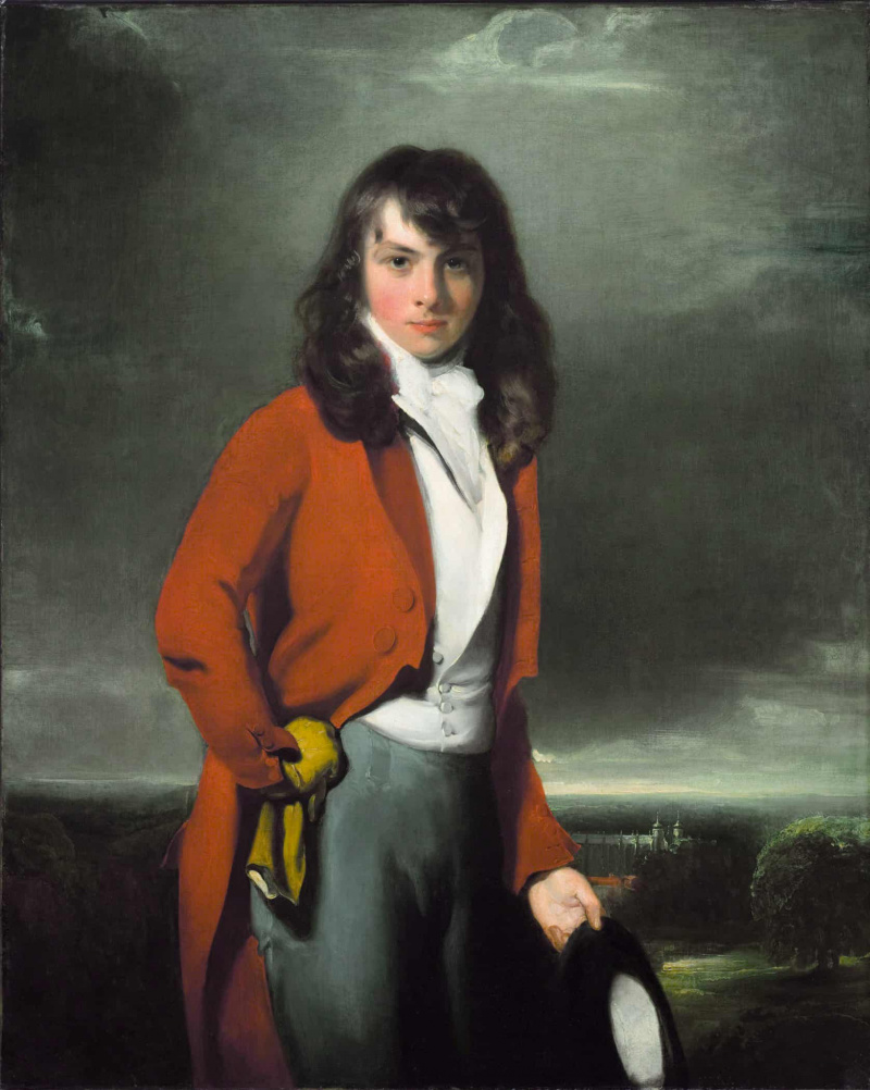 Um jovem em trajes do final do século 18.