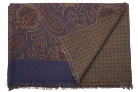 Вунени свилени шал у индиго плавој, маслинасто зеленој, бордо, Оцре, Паислеи & Маццлесфиелд Неатс