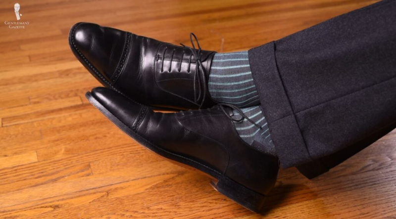 Žebrované ponožky Shadow Stripe šedé a tyrkysově zelené z Fort Belvedere