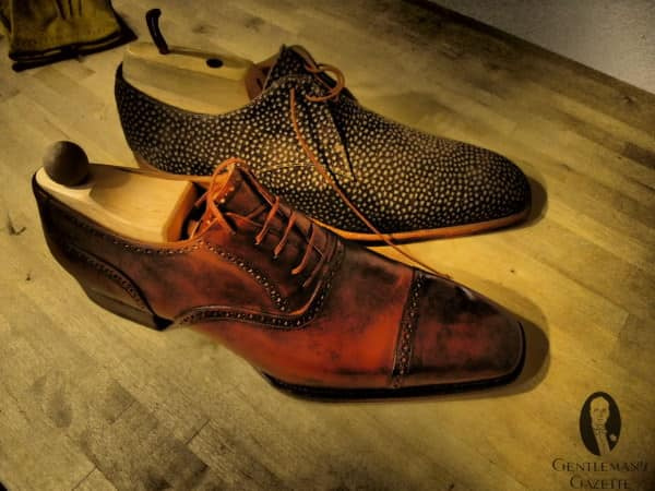 Sapatos Carpincho e patina antiga oxford
