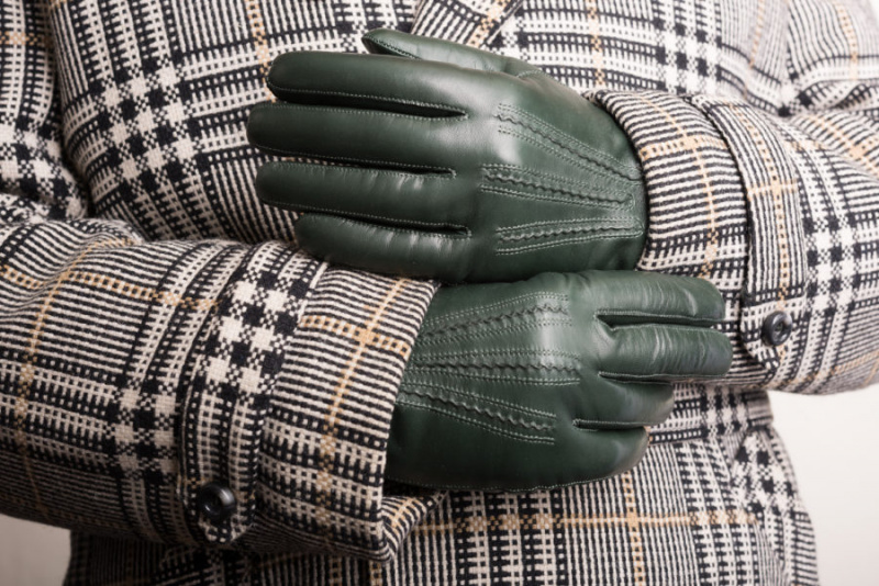 Britské závodní kožené rukavice Green Lamb Nappe s kabátem Fort Belvedere