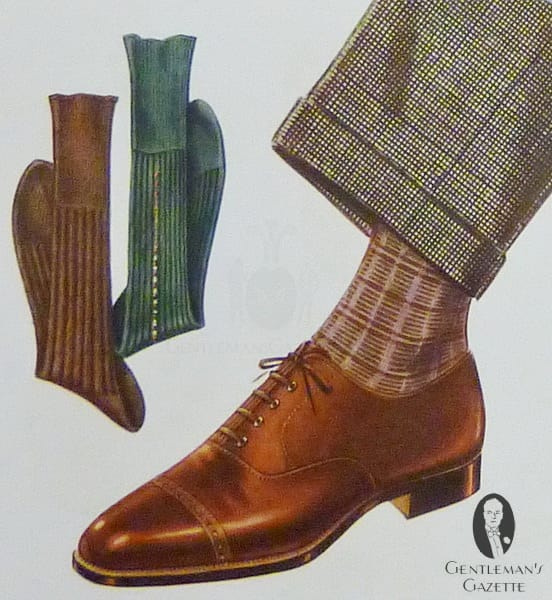 Bruin Oxford met patronen sokken en pinpoint broek