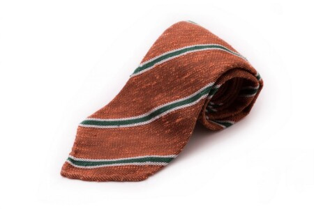 Шантунг пругаста бронзана наранџаста, зелена и крем свилена кравата