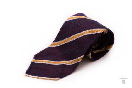 Схантунг пругаста морнарска, крем и жута свилена кравата - Форт Белведере