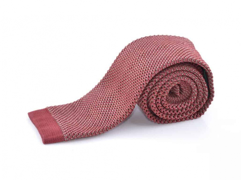 Corbata de Punto en Seda Bicolor Beige y Roja