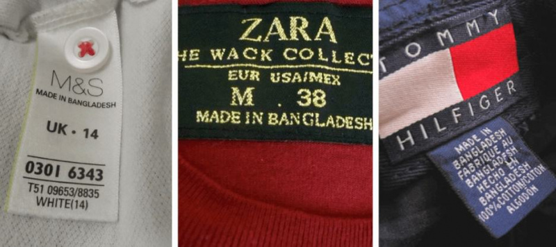 3 marcas diferentes feitas em Bangladesh