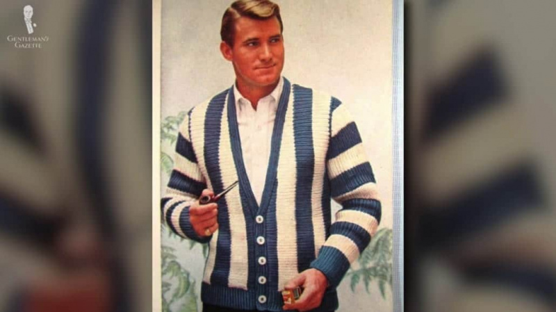 Os homens usavam cardigans ou outros estilos de suéteres/suéteres quando estavam em casa.