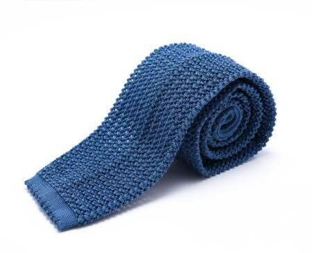 Cravate Tricot en Soie Uni Bleu Clair