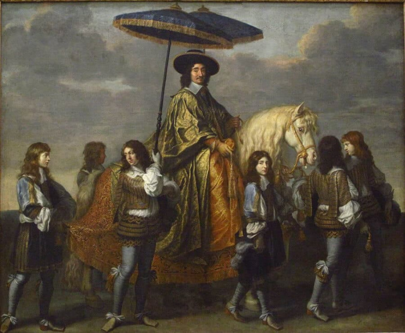 Peinture historique de parisol utilisée par un aristocrate