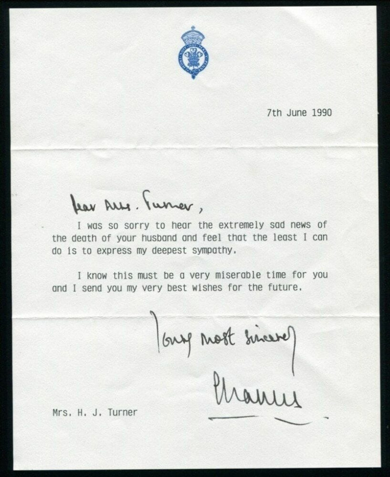 Carta de Condolências do Príncipe Charles