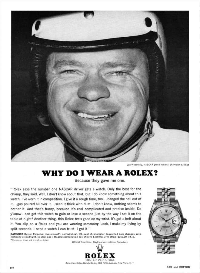 Publicité vintage pour Rolex et NASCAR