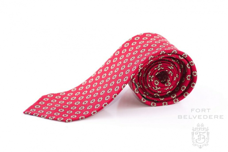 Cravate en soie Madder rouge avec micromotif chamois - Fort Belvedere