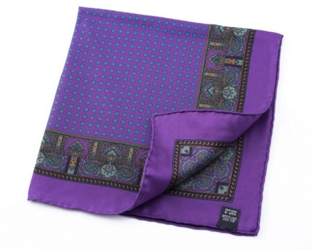 Pochette de costume en soie violette à motifs pointillés et Paisley Fort Belvedere
