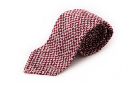 Houndstooth Bourette hedvábná kravata v burgundské červené krémové - Fort Belvedere