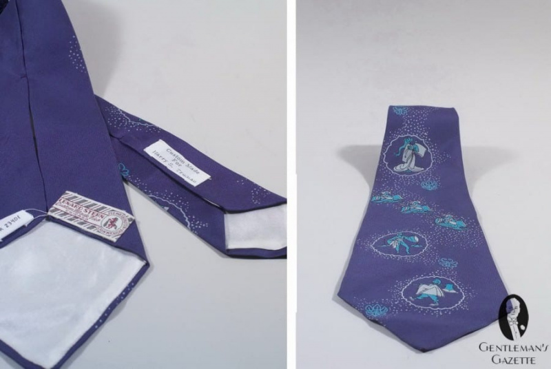 Cravate foulard en soie violette avec figurines faite sur mesure par Lenard Stern Chicago pour Harry S