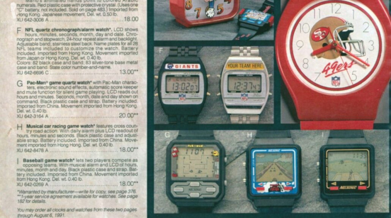 Um anúncio antigo de diferentes relógios digitais da moda na década de 1990