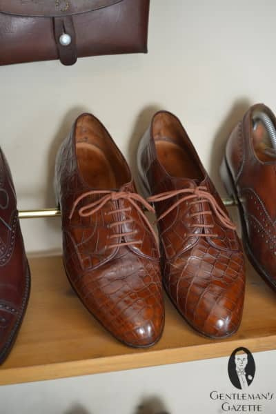 Chaussures vintage en cuir de crocodile à bout pointu