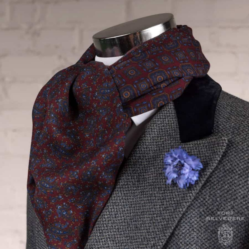Červený vínový a modrý šátek Double Sided Wool Silk od Fort Belvedere