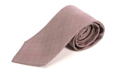 Hedvábná kravata Prince of Wales Glen Check v burgundské a bílé barvě