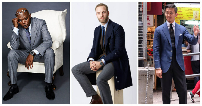 Homens modernos elegantes: Samuel Jackson, Andreas Weinås e Alan See