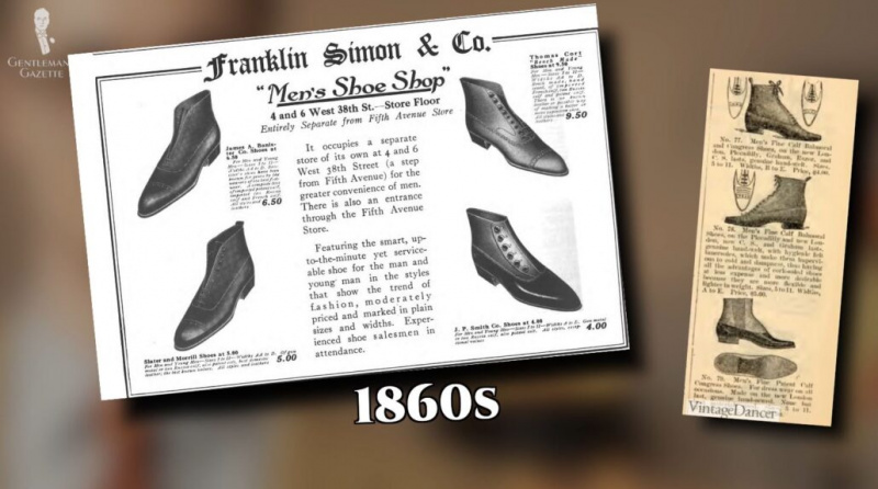Reklama na knoflíkové boty z 60. let 19. století.