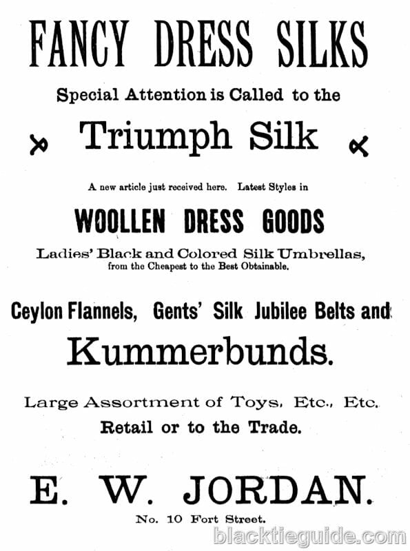 Annonce dans Honolulu Evening Bulletin, 15 novembre 1897, publicité Kummerbunds