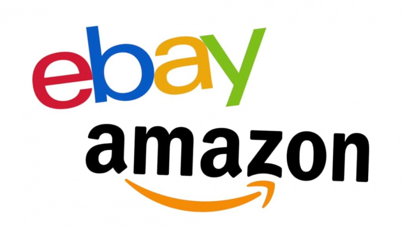eBay と Amazon のロゴ
