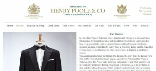 Même le vénérable Henry Poole & Co utilise le smoking pour titrer leur page Web qui revendique fièrement leur titre de créateurs du tout premier smoking.