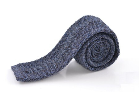 Cravate tricot en soie bleu chiné et marron Fort Belvédère
