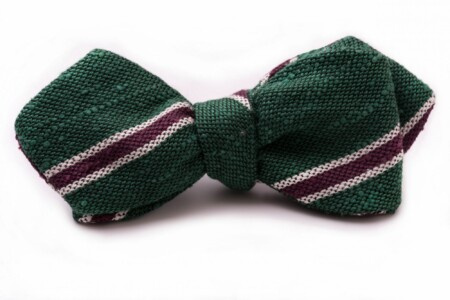 Шантунг свилена пругаста кравата машна у две боје зелена, љубичаста, крем