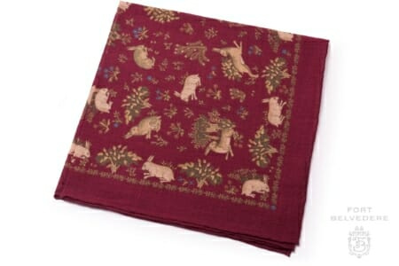 Off White Rabbits on Wine Red Silk Wool Pocket Square - Fort Belvedere