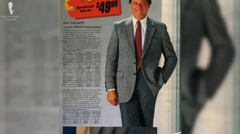 Une publicité des années 1980 montrant un mannequin portant une combinaison étrange